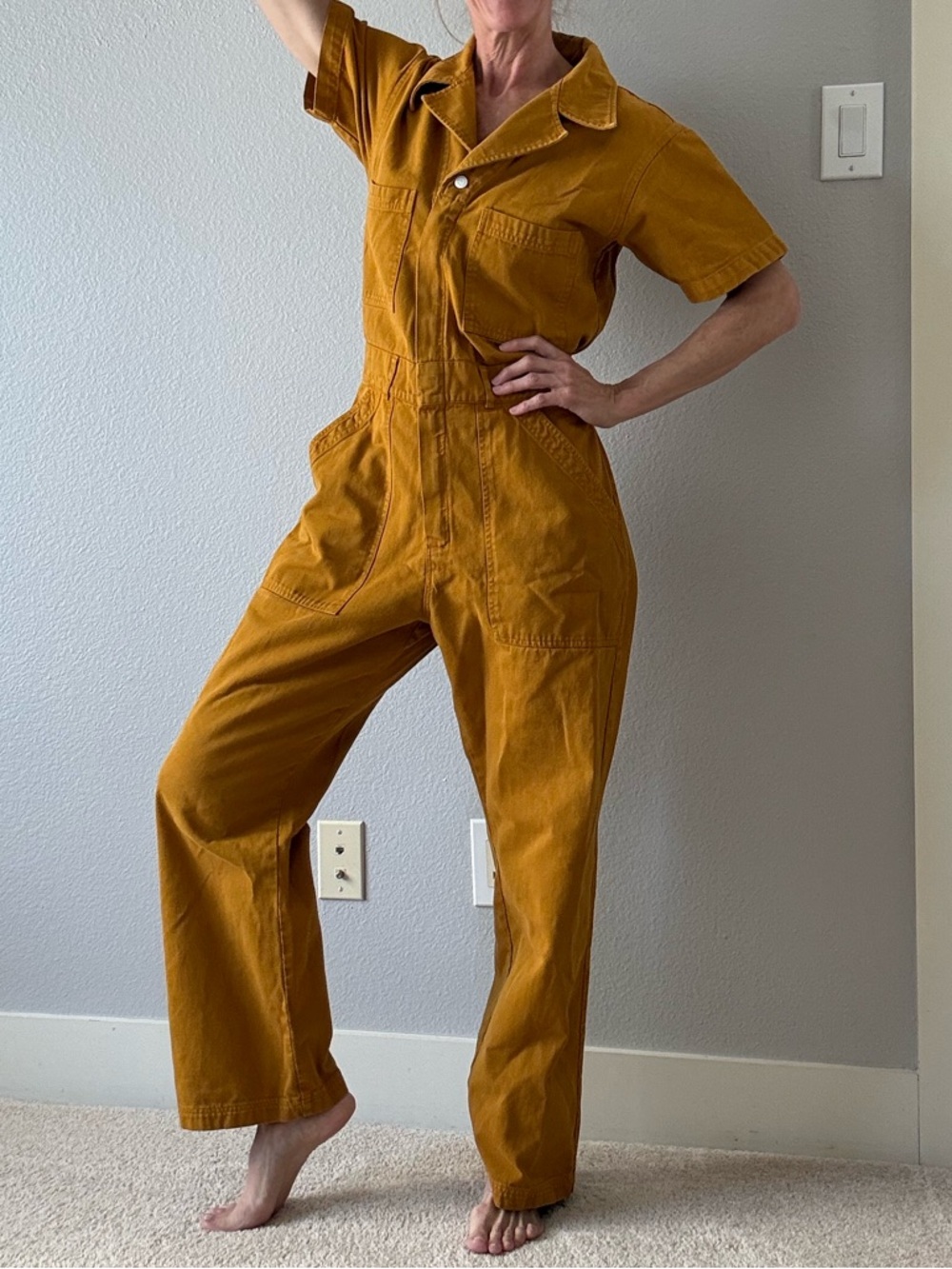 Big Bud Press shortsleeved jumpsuit mustard yellow sz M - Picture 5 of 11
